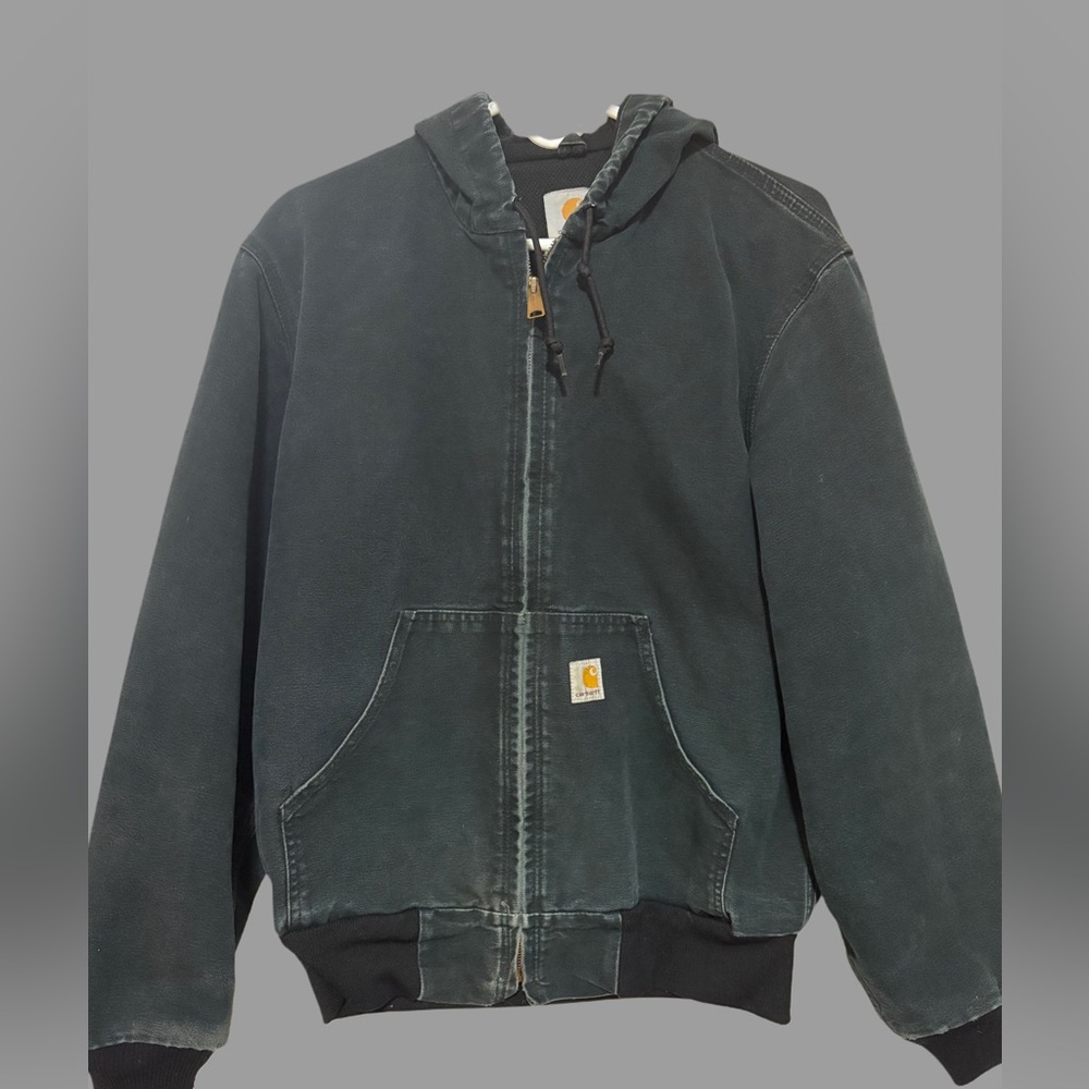 Carhartt Black Hooded Zip Jacket with Brass Zipper Pull